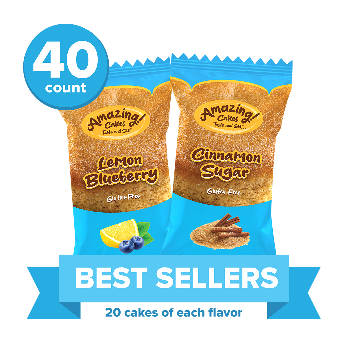 Best Sellers - 40 count of lemon blueberry and cinnamon sugar - 20 cakes of each flavor
